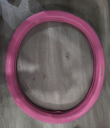 Picture of LOEMU Pink Bling Steering Wheel Cover, Rhinestone Decor Auto Accessory, Universal Fit (14.5-15 Inch), Non-Slip Leatherette Car Steering Wheel Wrap